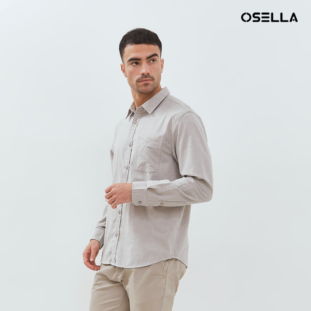 Osella Kai Solid Long Sleeve Collared Shirt 20375016 | Kemeja Lengan Panjang Pria