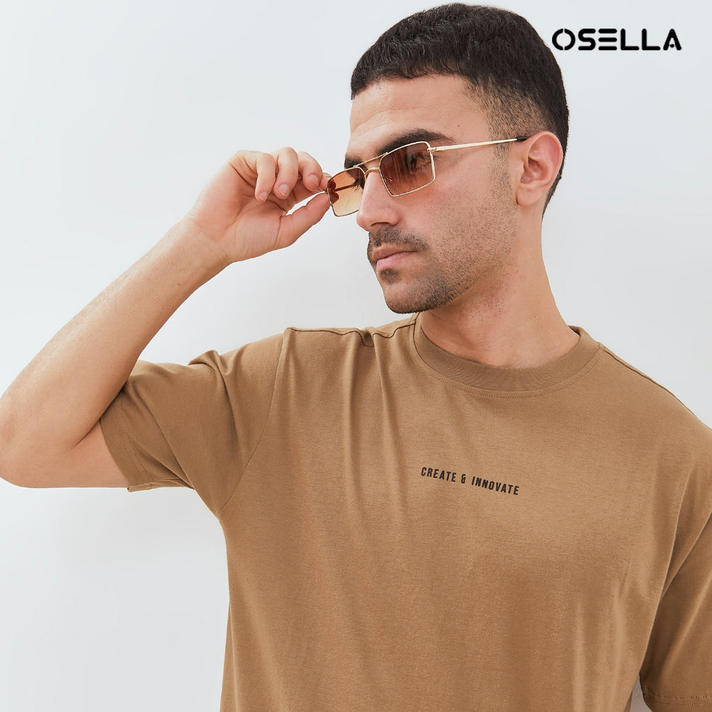 Osella Regular Fit Print T-Shirt In Dark Brown 2074500785 | Kaos Lengan Pendek Pria