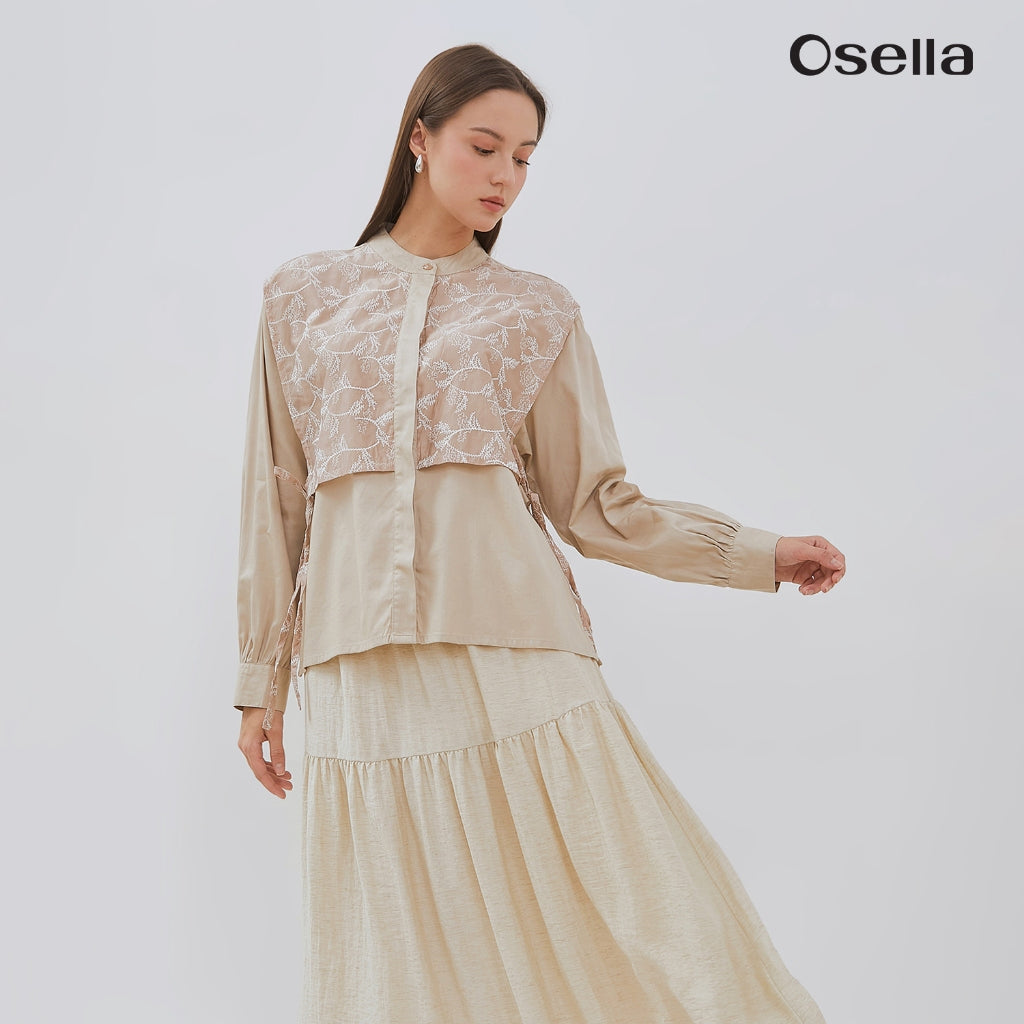 Osella Aysha Layered Lace Blouse 1137660187 | Blouse Lace Wanita Lengan Panjang