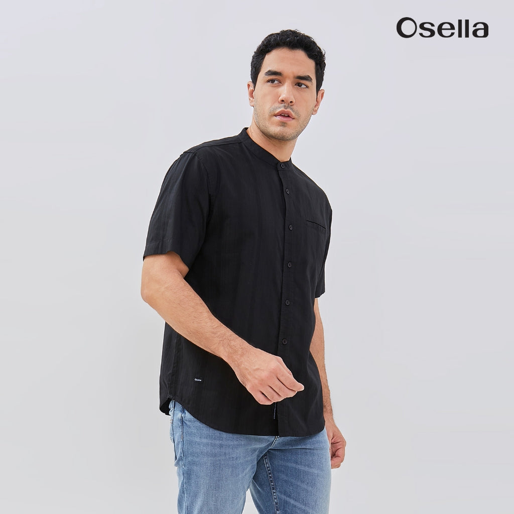 Osella Azra Dobby Textured Short Sleeve Shirt With Stand Collar 203W6602 | Kemeja Koko Lengan Pendek Raya Pria