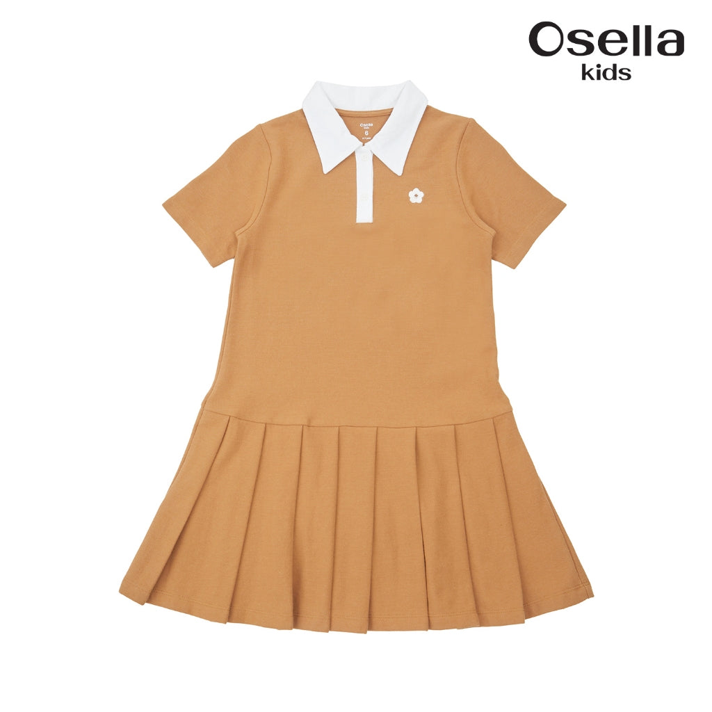 Osella Pleated Polo Dress With Flower Patch 23565004 | Midi Dress Anak Perempuan
