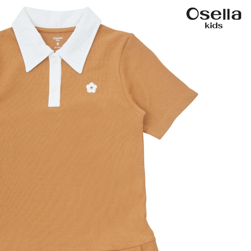 Osella Pleated Polo Dress With Flower Patch 23565004 | Midi Dress Anak Perempuan