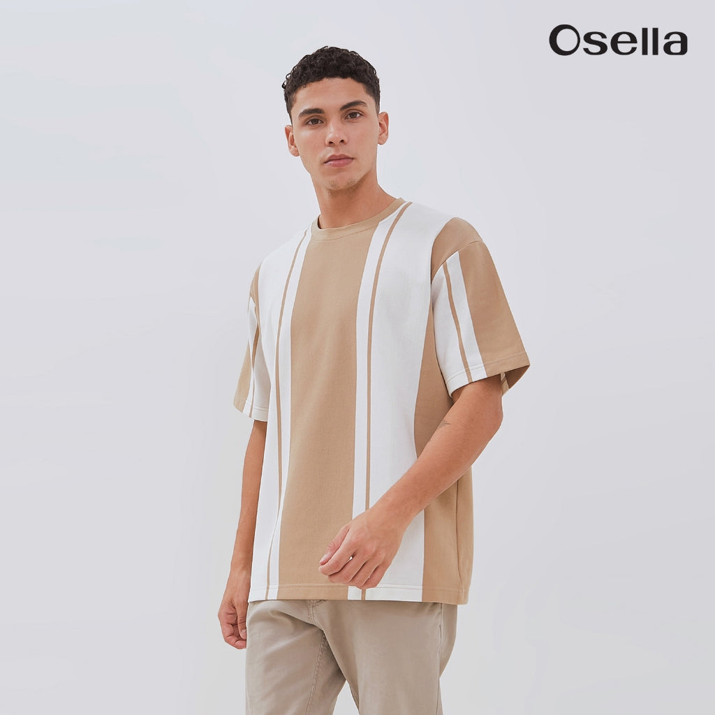 Osella Vertical Stripes Relaxed Fit T-Shirt 20715020 | Atasan Kaos Lengan Pendek Pria
