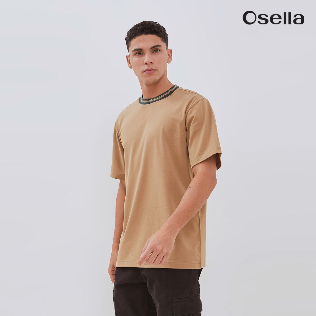 Osella Magnus Stripes Neck Rib Regular Fit T-Shirt 20715021 | Atasan Kaos Lengan Pendek Pria