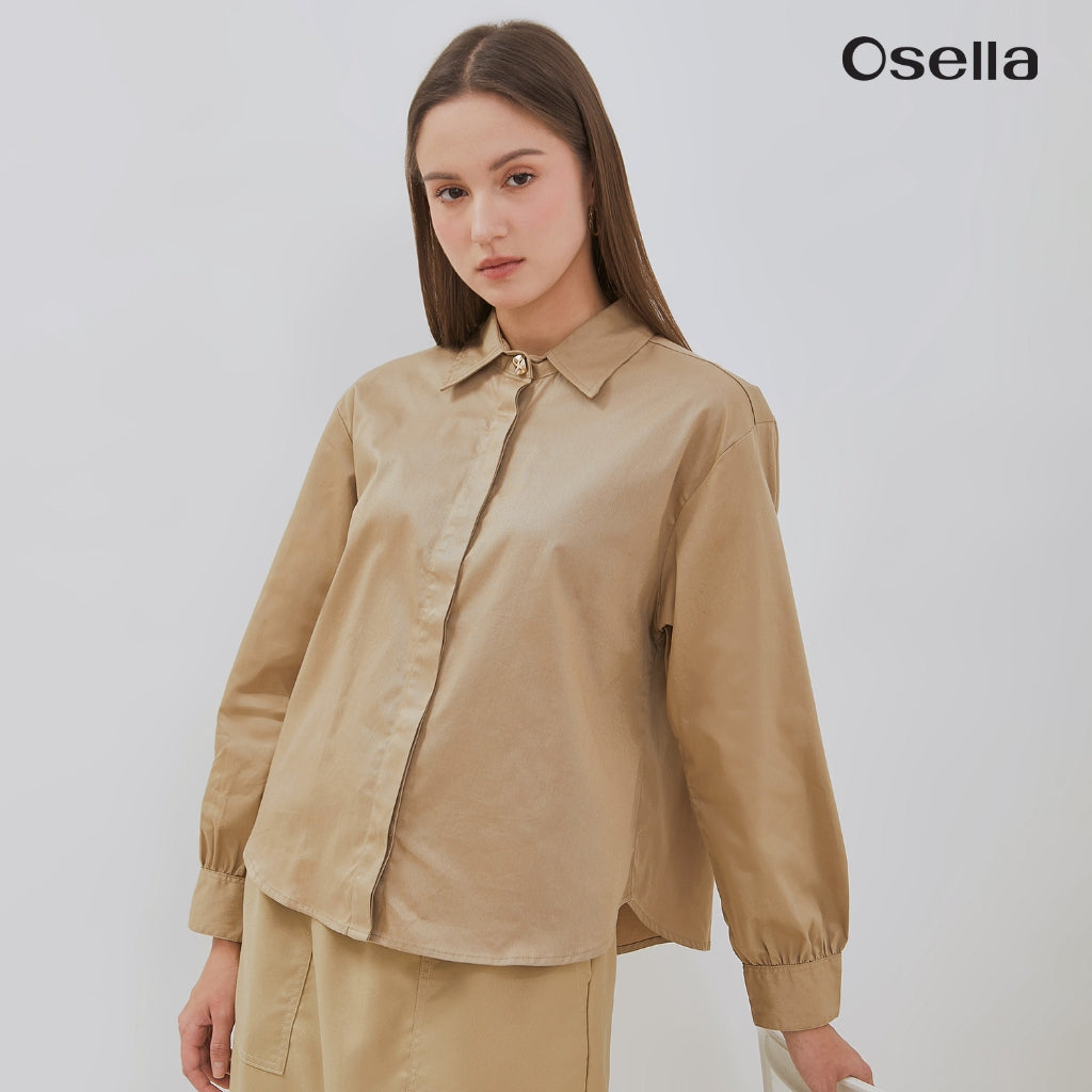 Osella Vena Puffy Sleeve Shirt With Statement Button 21376602 | Atasan Wanita Lengan Panjang
