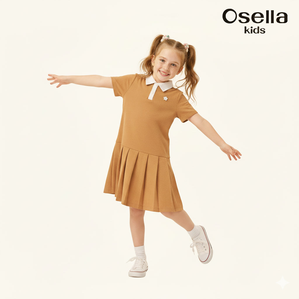 Osella Pleated Polo Dress With Flower Patch 23565004 | Midi Dress Anak Perempuan