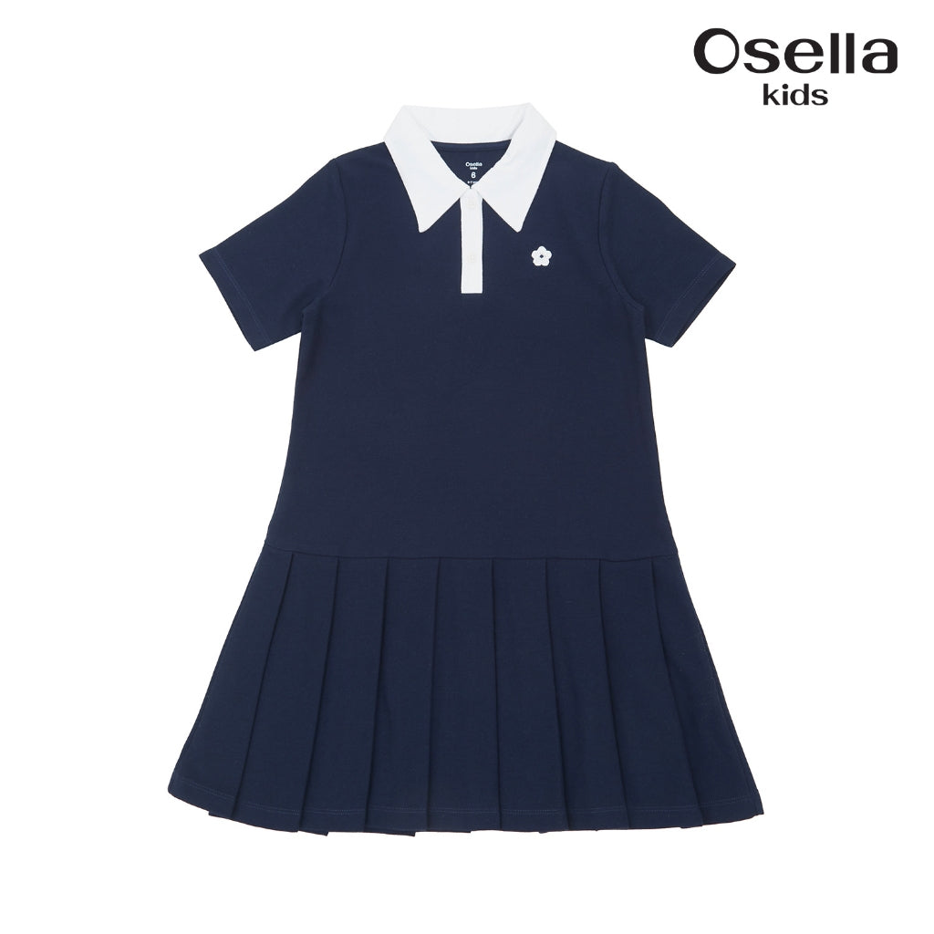 Osella Pleated Polo Dress With Flower Patch 23565004 | Midi Dress Anak Perempuan