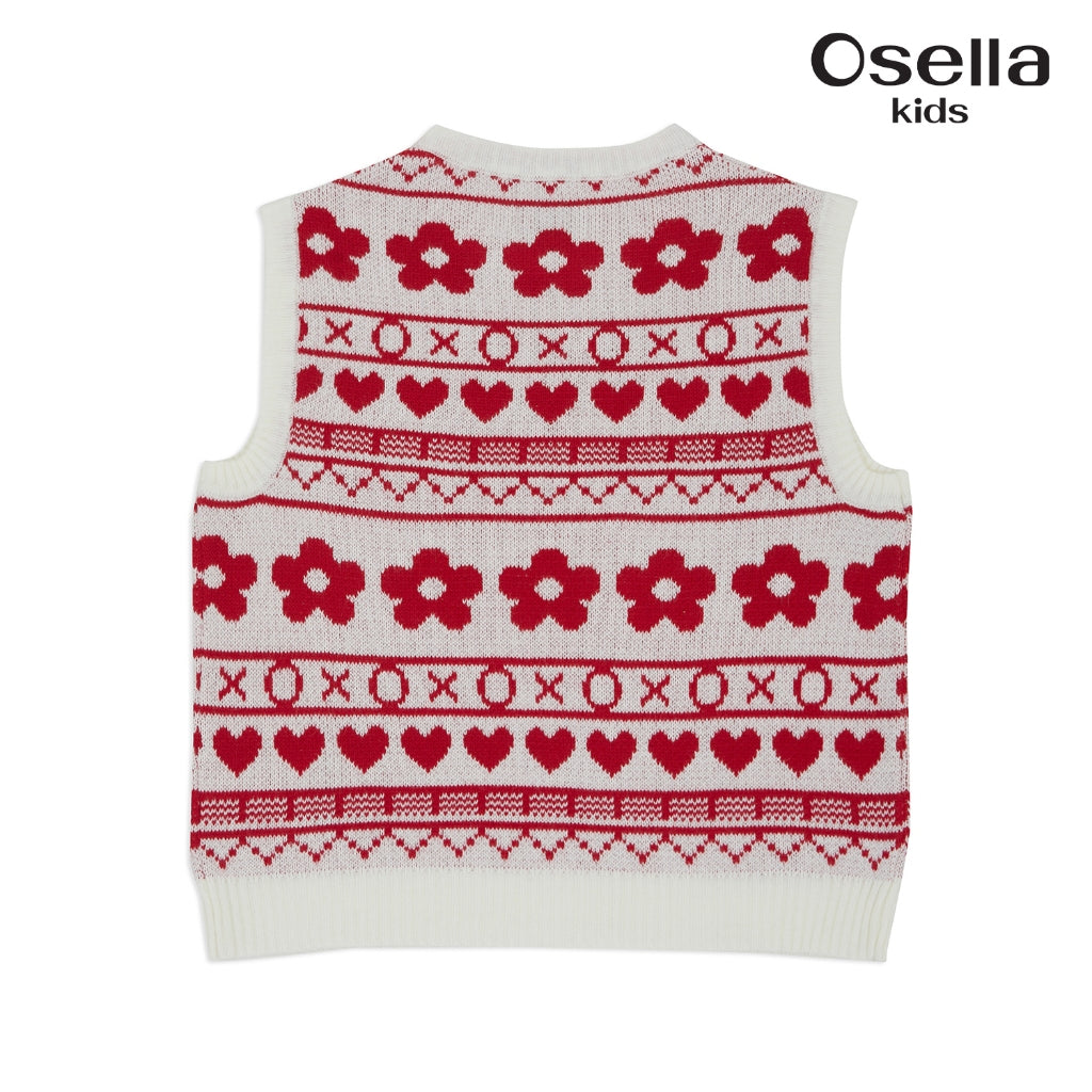 Osella Sweetheart Pattern Knit Vest 2361501001 | Vest Rajut Tanpa Lengan Anak Perempuan