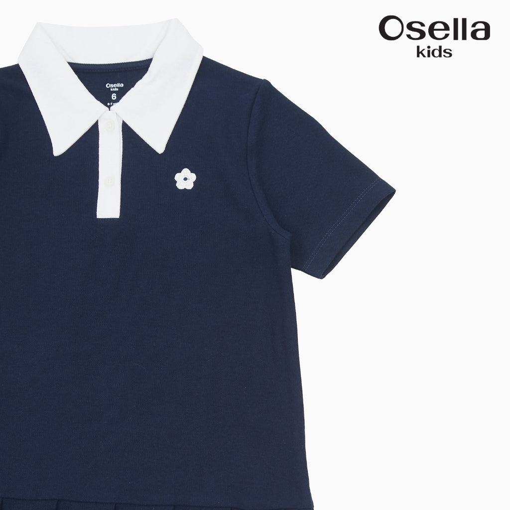 Osella Pleated Polo Dress With Flower Patch 23565004 | Midi Dress Anak Perempuan