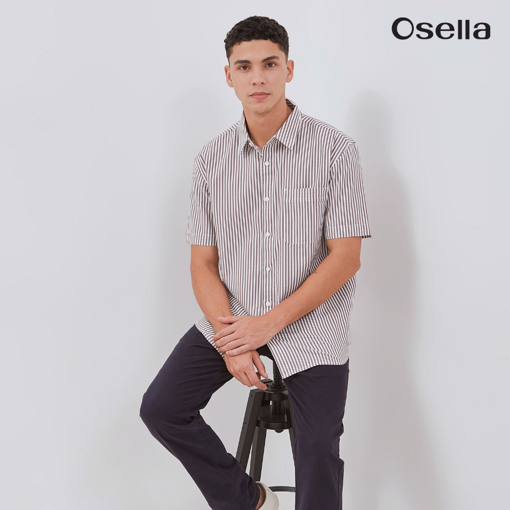 Osella Ethan Short Sleeve Vertical Stripe Shirt 2030500282 | Kemeja Lengan Pendek Pria