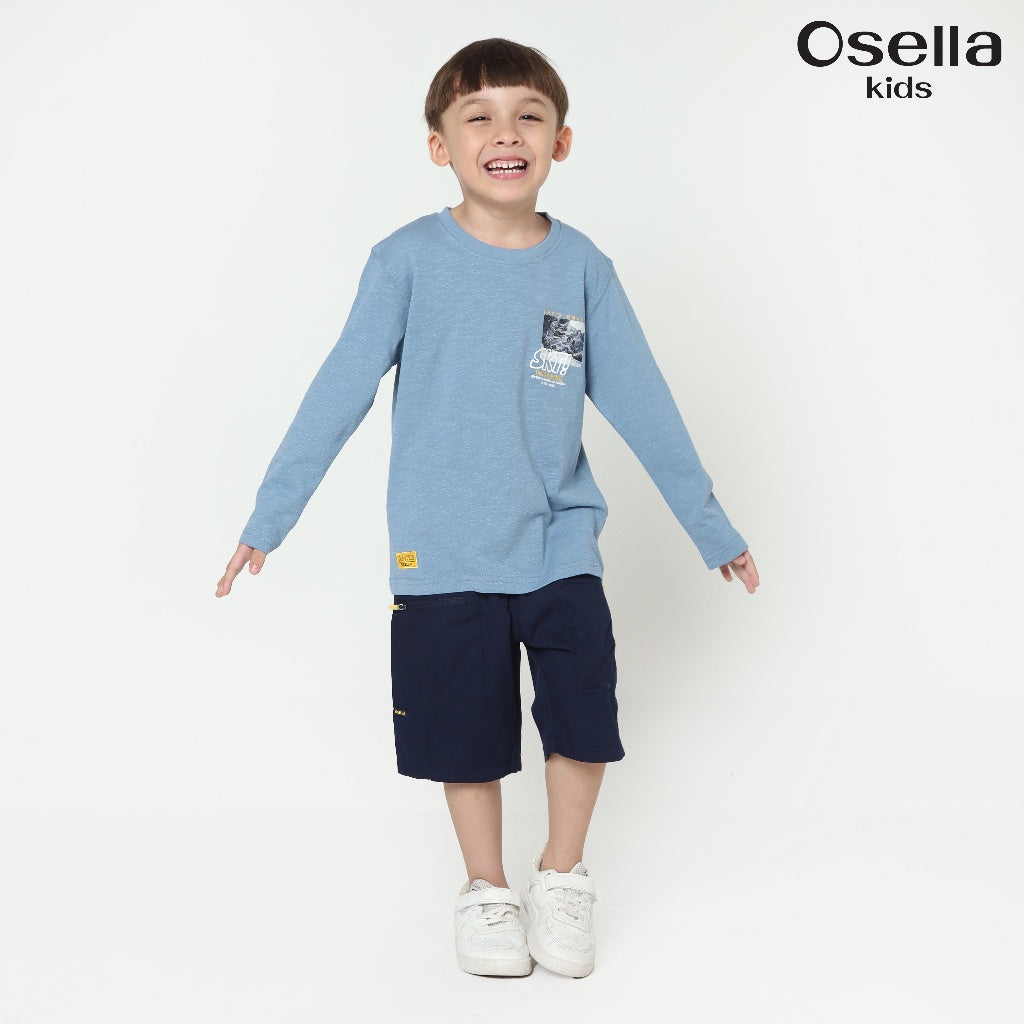 Osella Skt Regular Long Sleeve T-Shirt In Steel Blue 2277500636 | Atasan Kaos Lengan Panjang