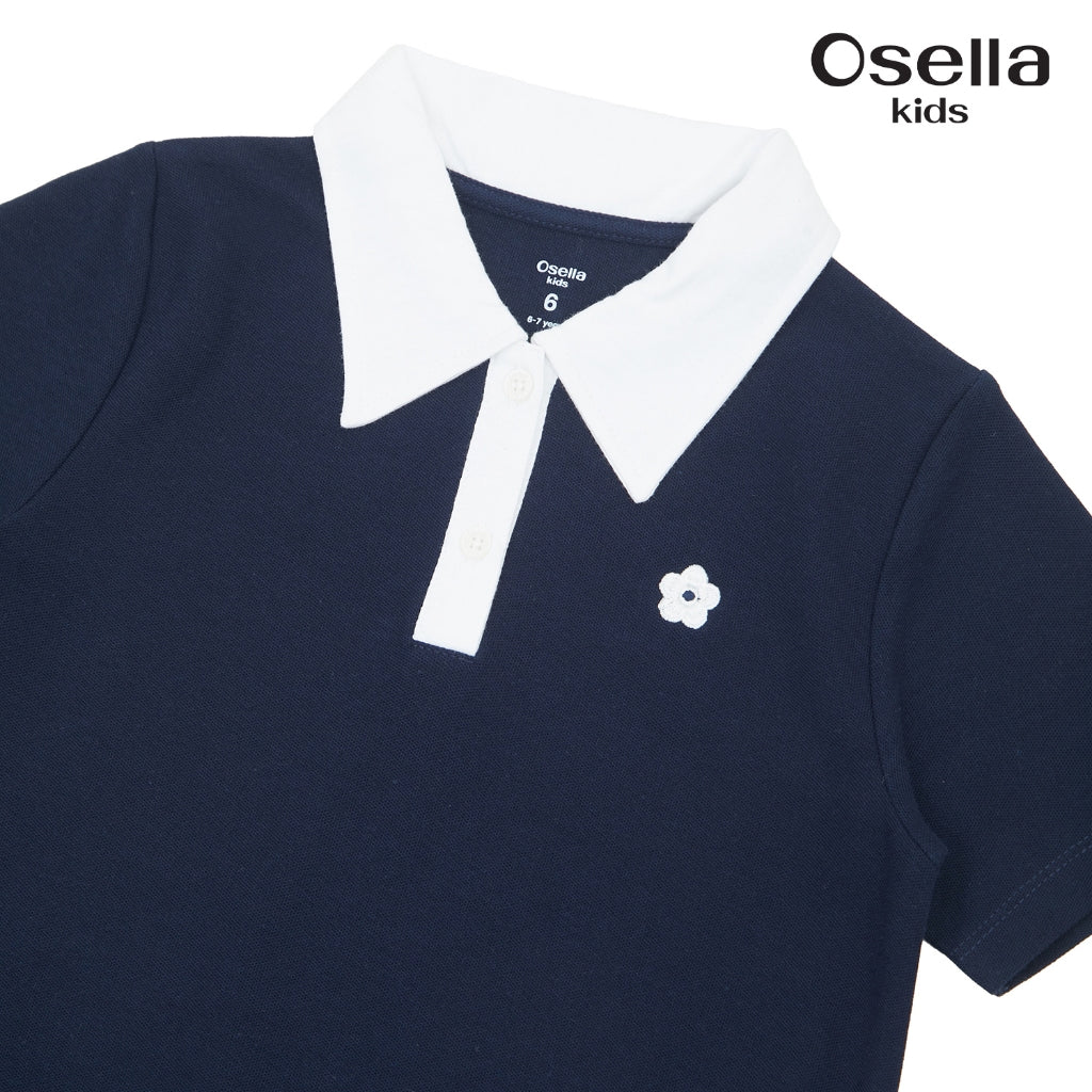 Osella Pleated Polo Dress With Flower Patch 23565004 | Midi Dress Anak Perempuan