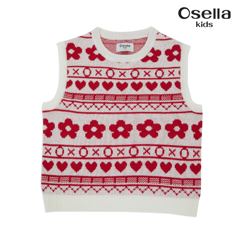 Osella Sweetheart Pattern Knit Vest 2361501001 | Vest Rajut Tanpa Lengan Anak Perempuan