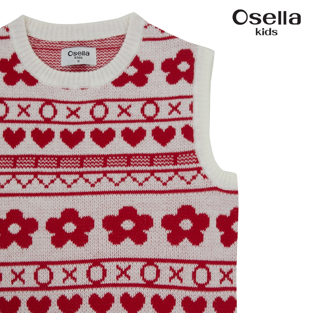 Osella Sweetheart Pattern Knit Vest 2361501001 | Vest Rajut Tanpa Lengan Anak Perempuan