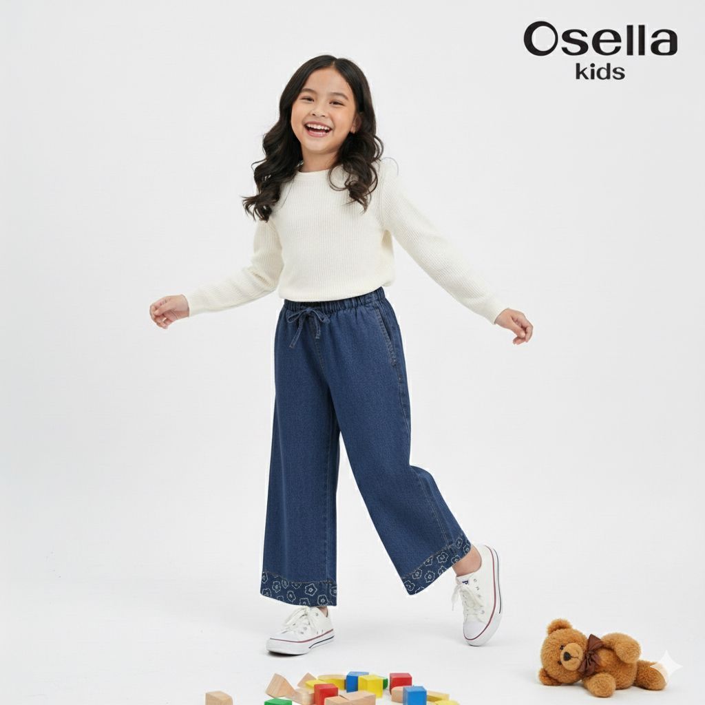 Osella Daisy Wide Leg Denim 238O5003 | Celana Denim Panjang Anak Perempuan