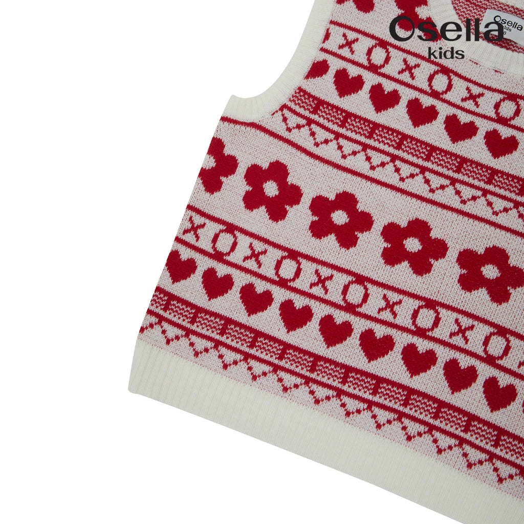 Osella Sweetheart Pattern Knit Vest 2361501001 | Vest Rajut Tanpa Lengan Anak Perempuan