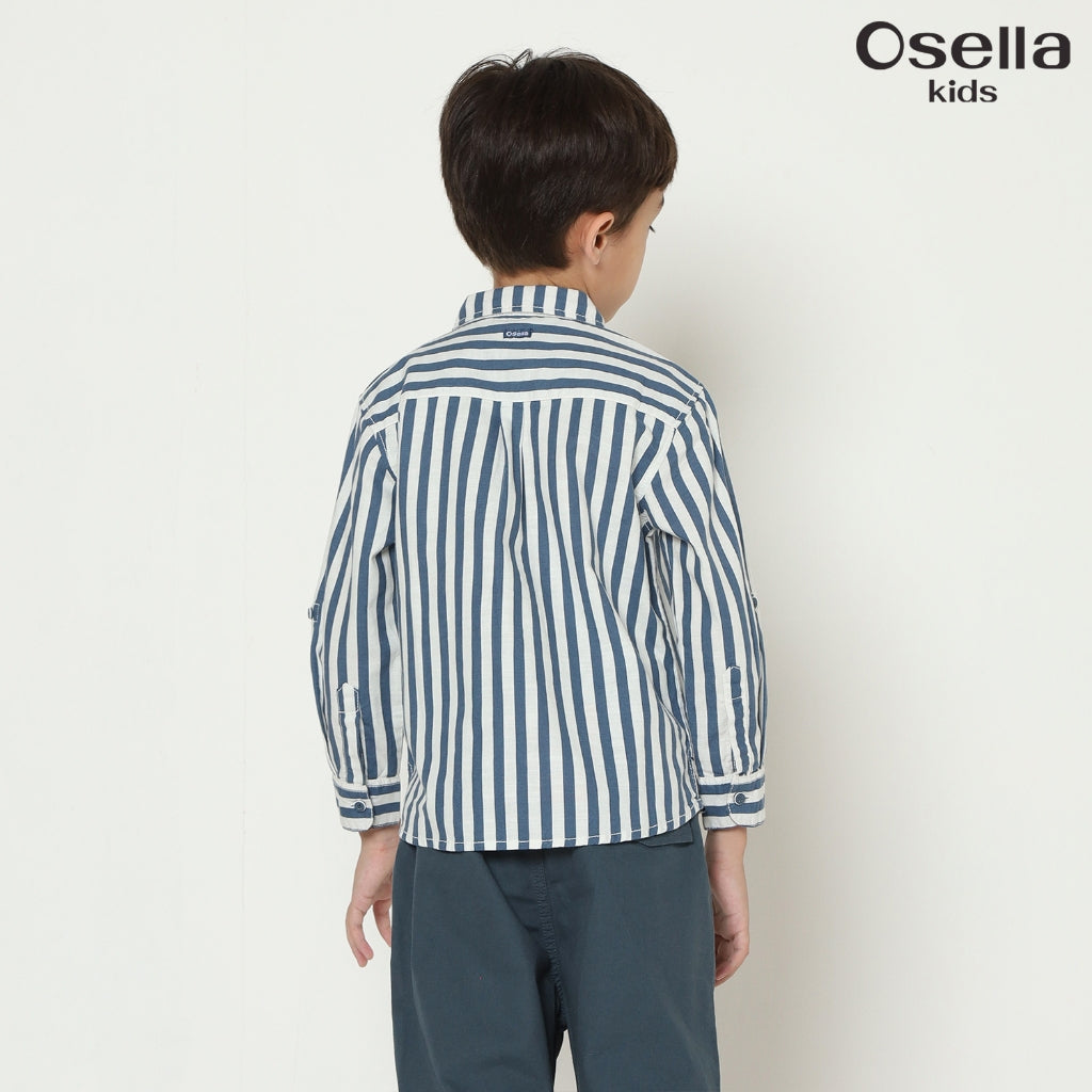 Osella Enzo Stripe Regular Fit Shirt In Blue 2237500736 | Kemeja Garis Garis Lengan Panjang Anak LakI Laki