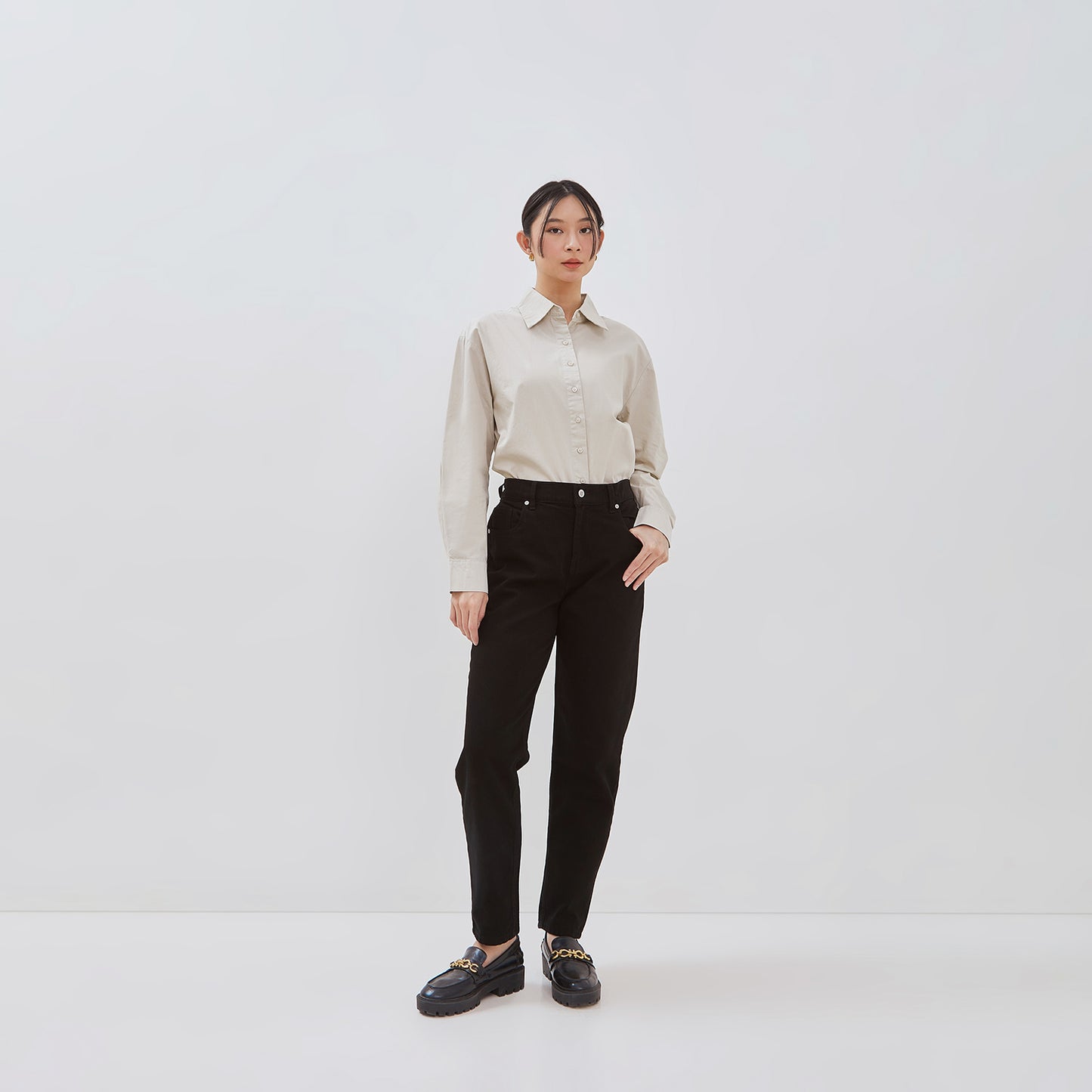 Osella Clara High-Waist Mom Black Jeans