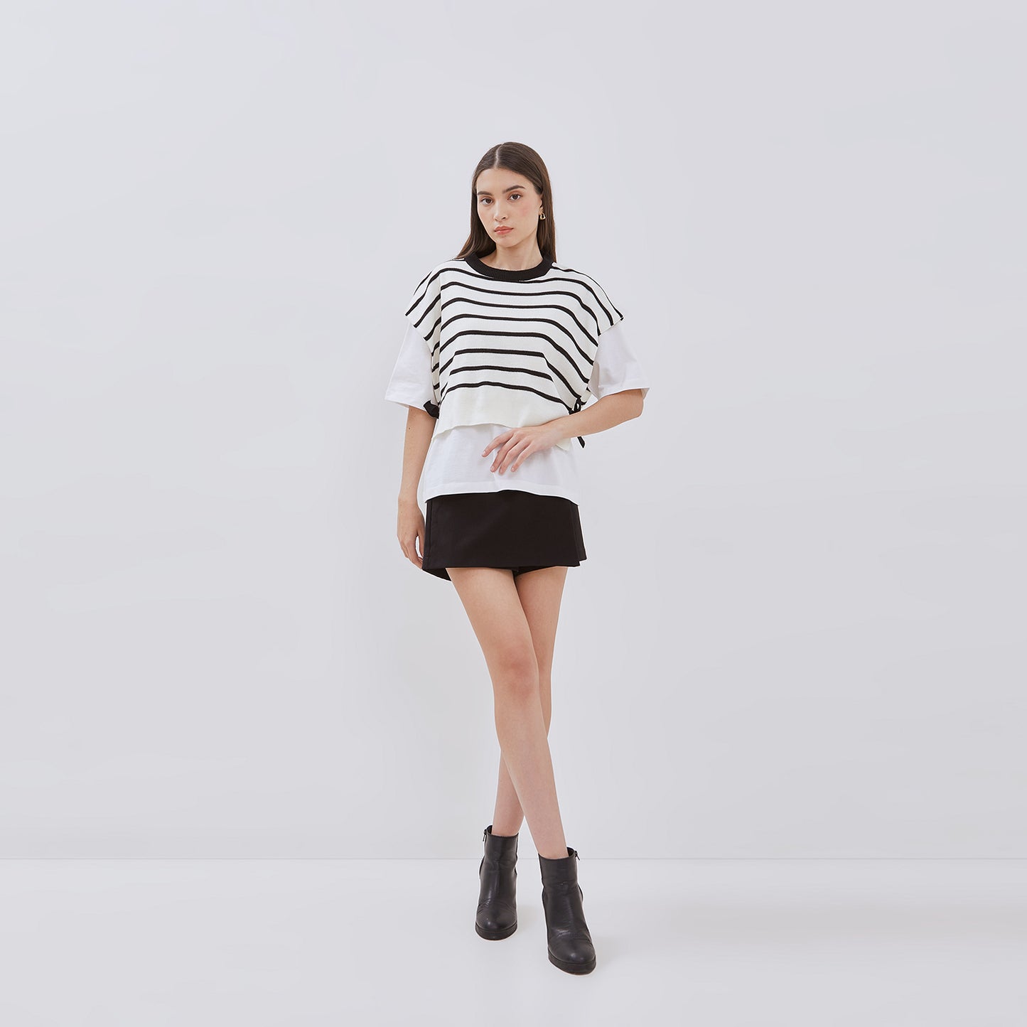 Osella T-shirt With Combination Stripe Knitting Vest In White