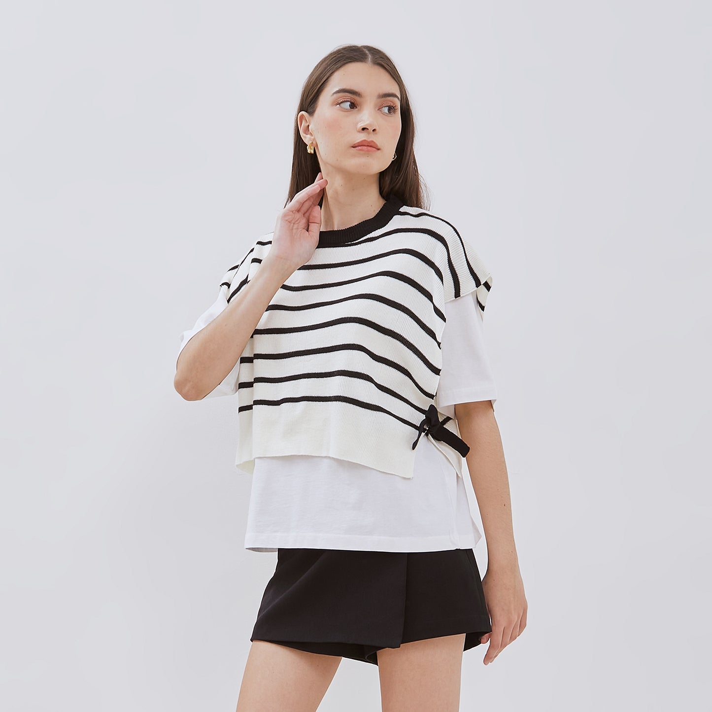 Osella T-shirt With Combination Stripe Knitting Vest In White
