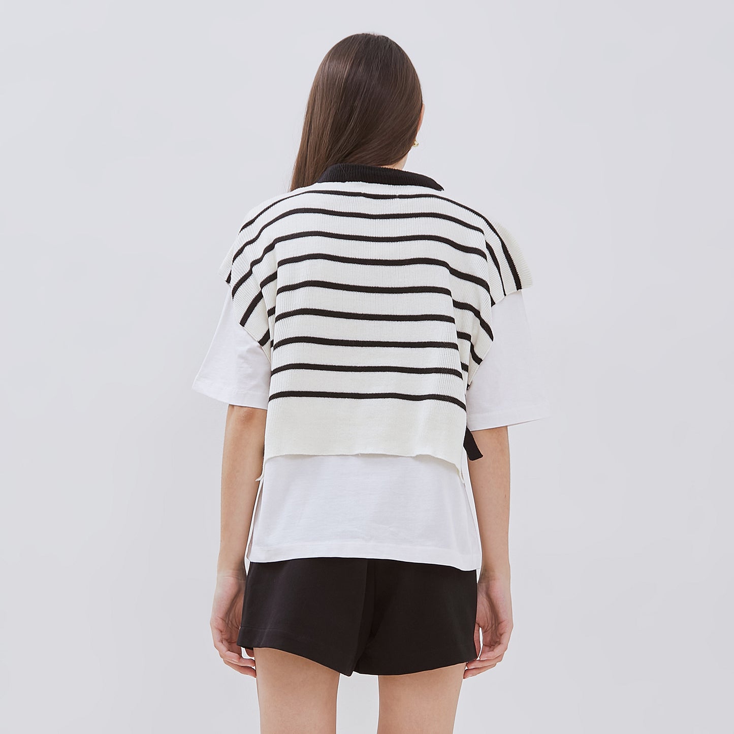 Osella T-shirt With Combination Stripe Knitting Vest In White