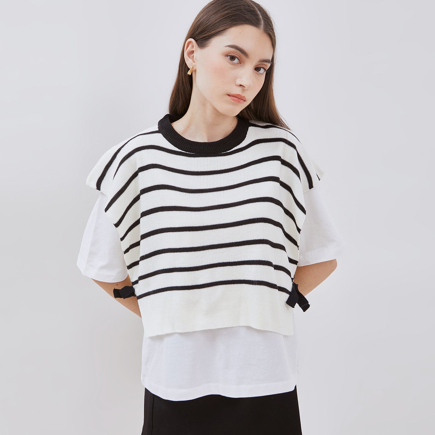 Osella T-shirt With Combination Stripe Knitting Vest In White