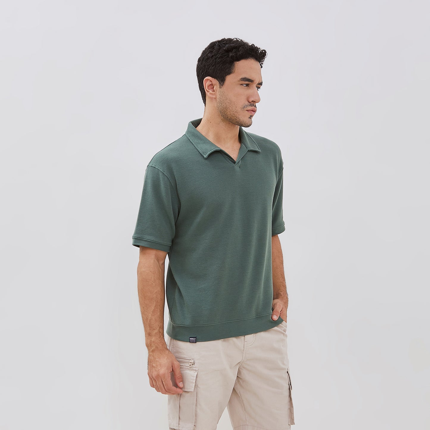 Osella Oliver Short Sleeve V-Neck Polo With Fancy Fabric
