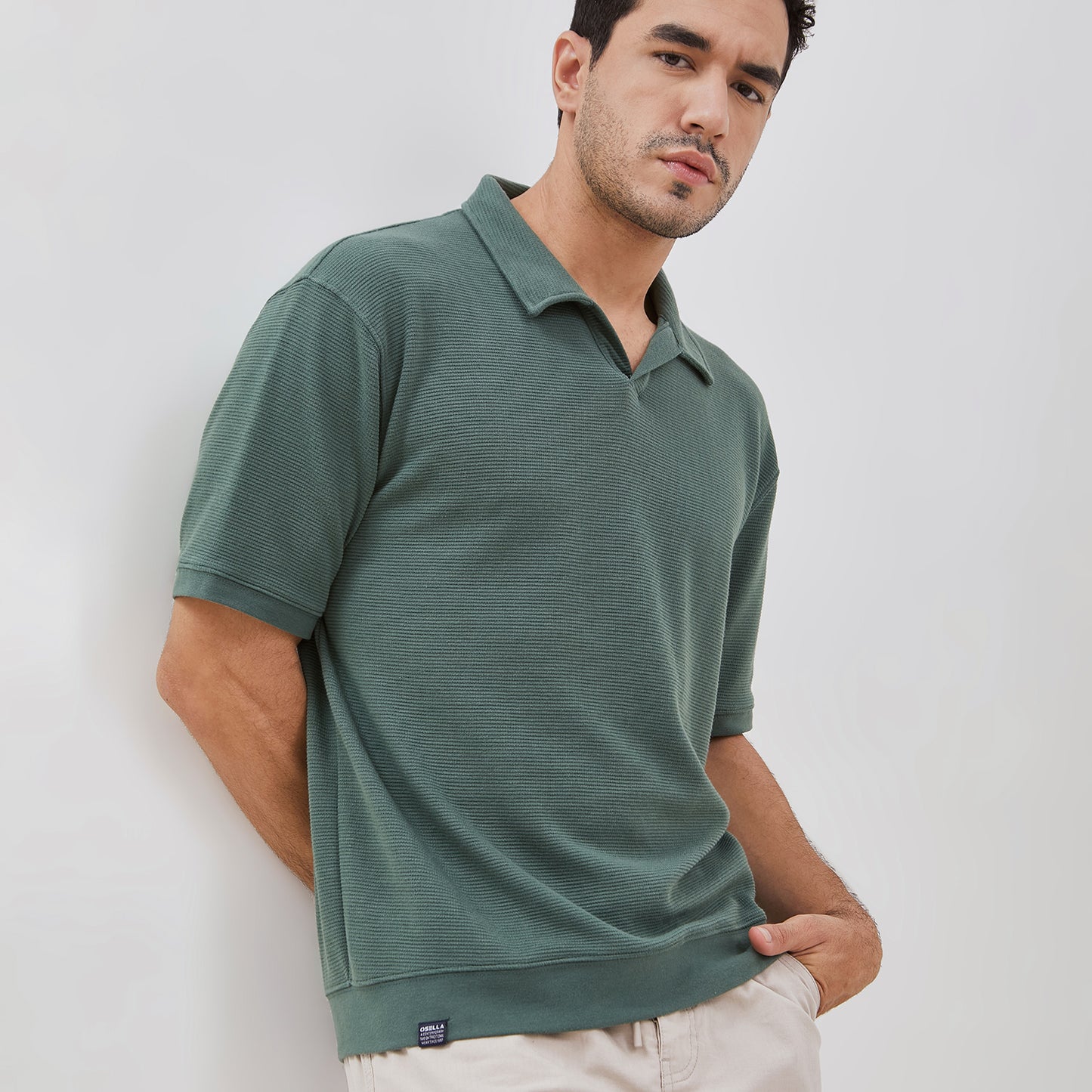Osella Oliver Short Sleeve V-Neck Polo With Fancy Fabric