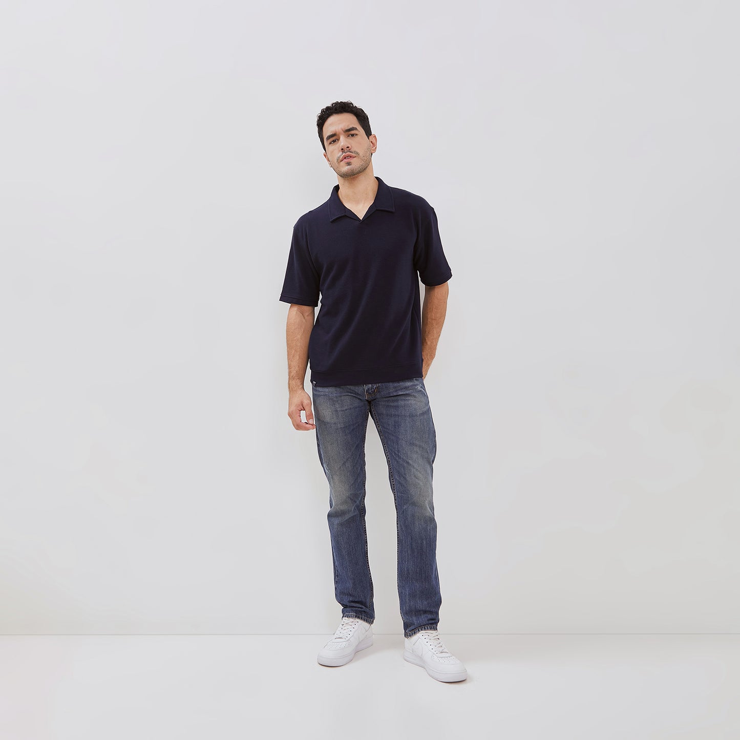 Osella Oliver Short Sleeve V-Neck Polo With Fancy Fabric