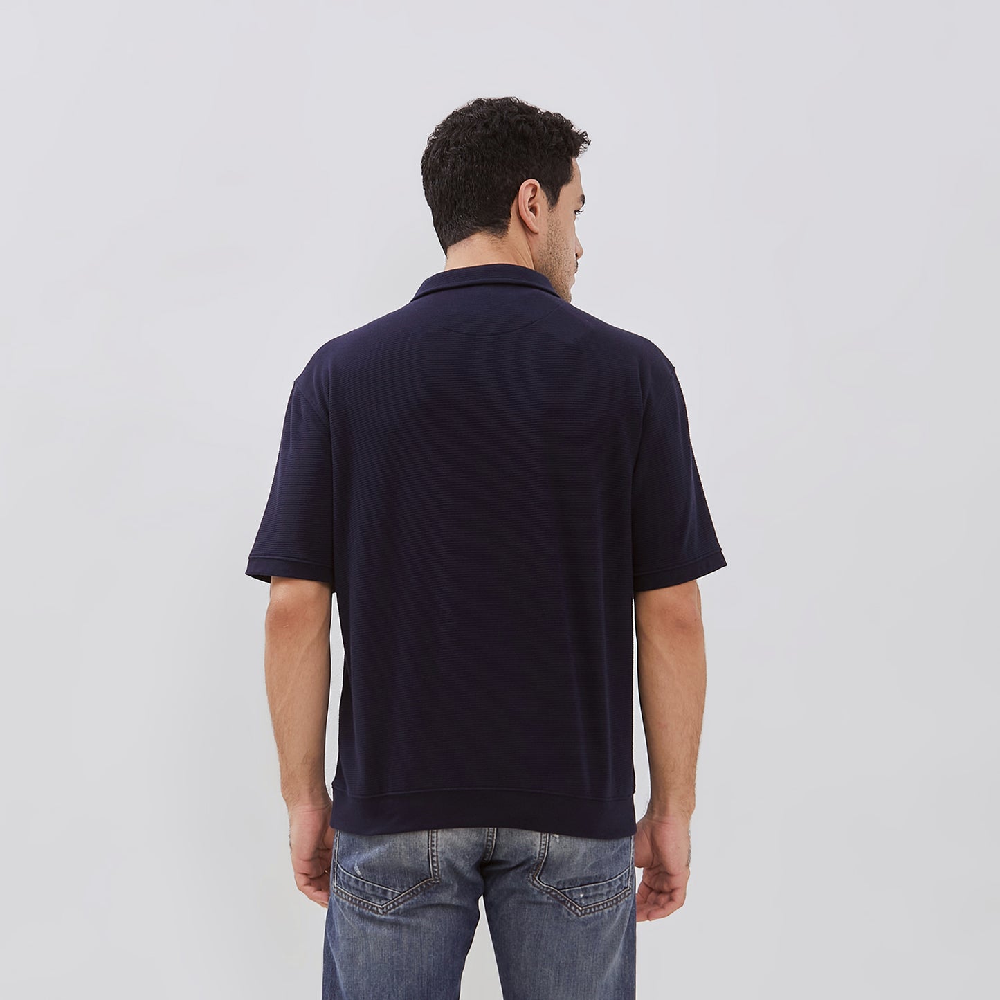 Osella Oliver Short Sleeve V-Neck Polo With Fancy Fabric