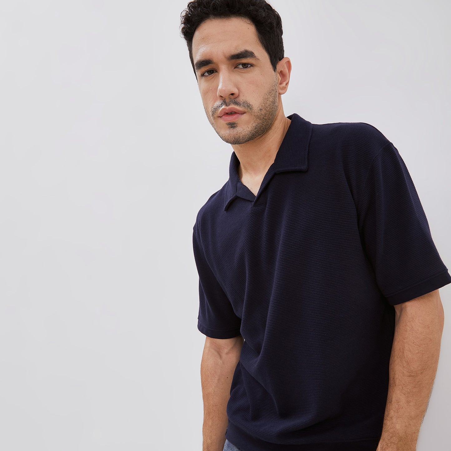 Osella Oliver Short Sleeve V-Neck Polo With Fancy Fabric