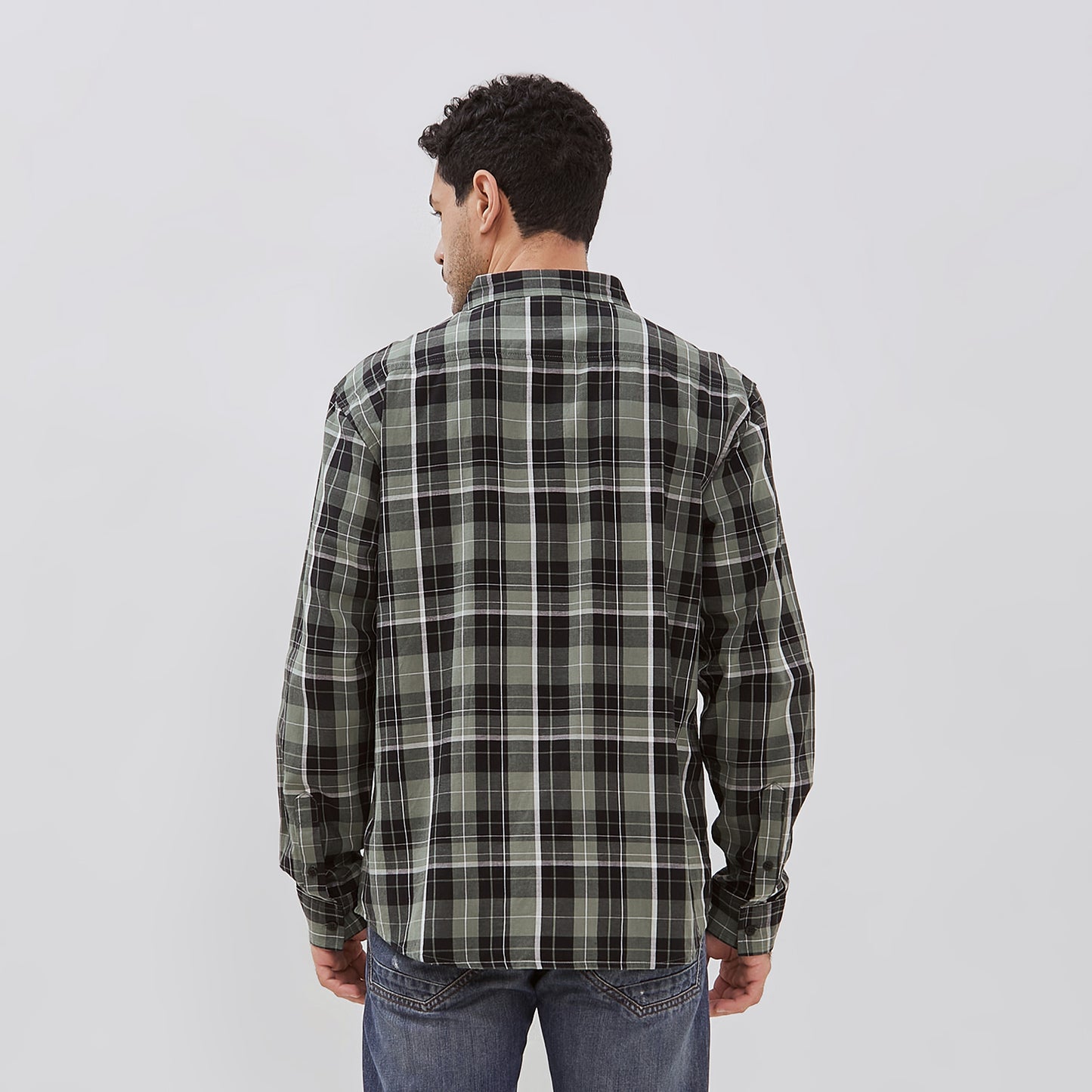 Osella Long Sleeve Checkered Shirt In Laurel Green And Black