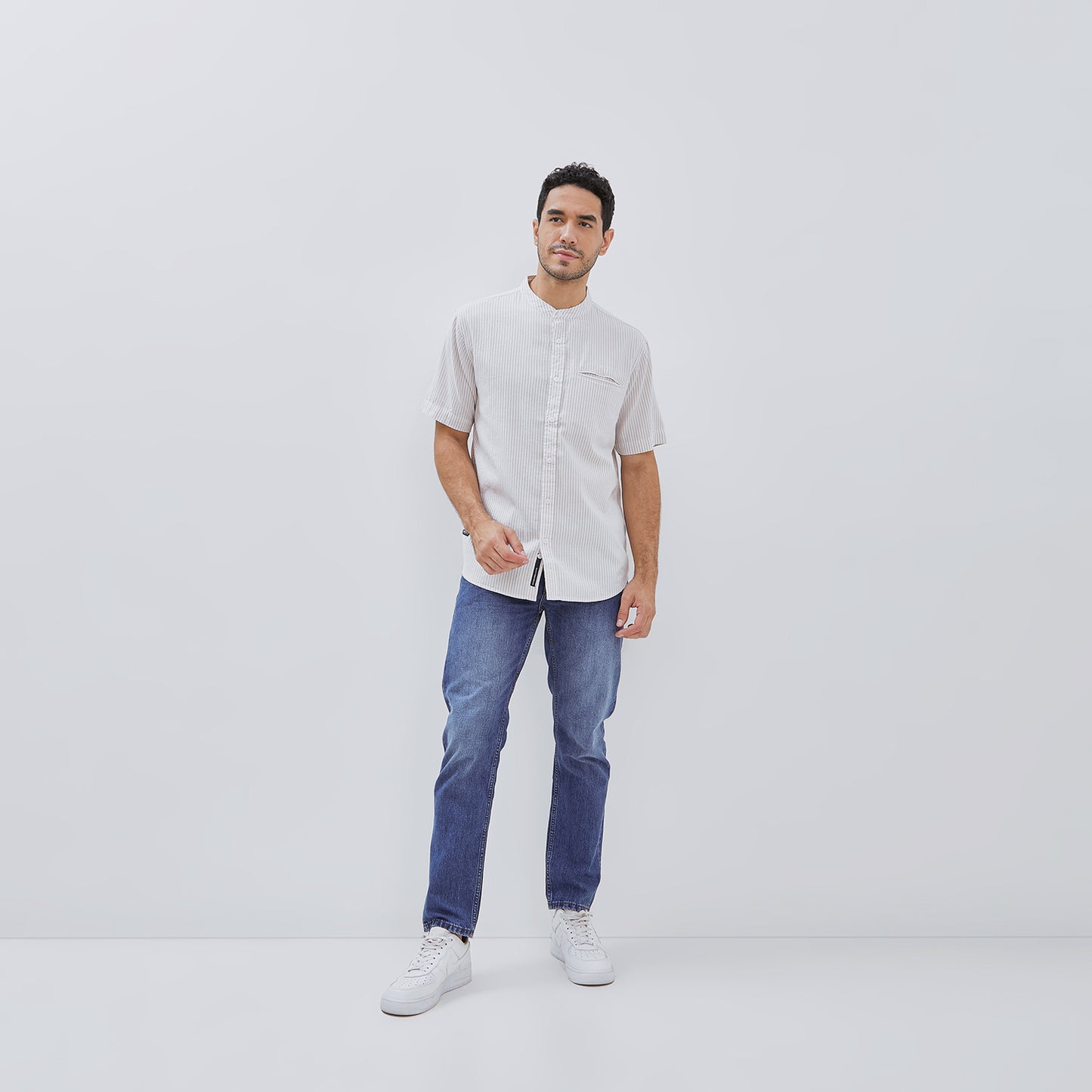 Osella Short Sleeve Stripe Shirt In Beige And White