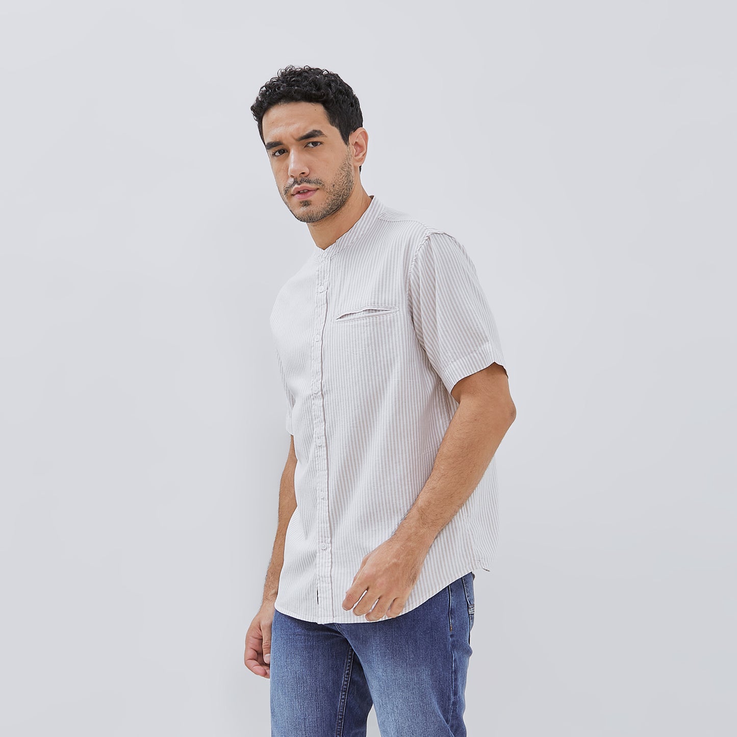 Osella Short Sleeve Stripe Shirt In Beige And White