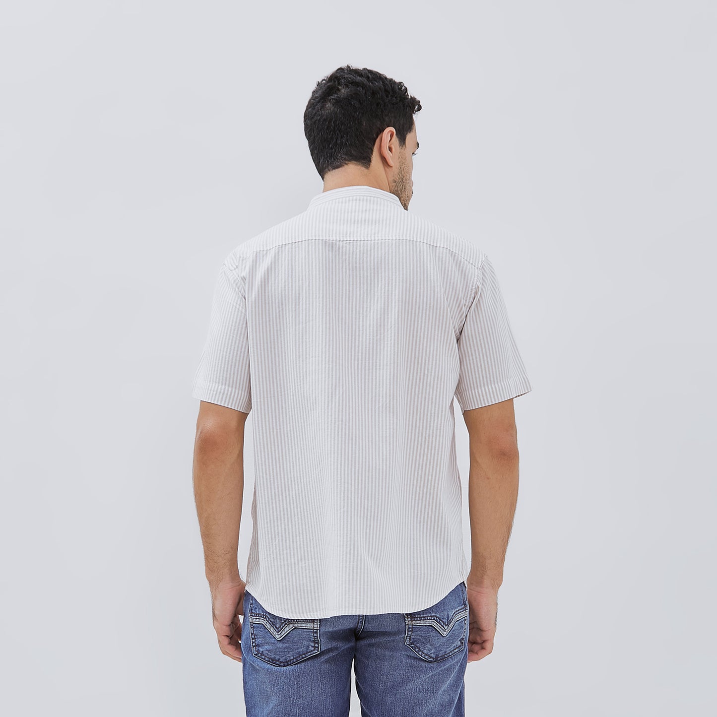 Osella Short Sleeve Stripe Shirt In Beige And White