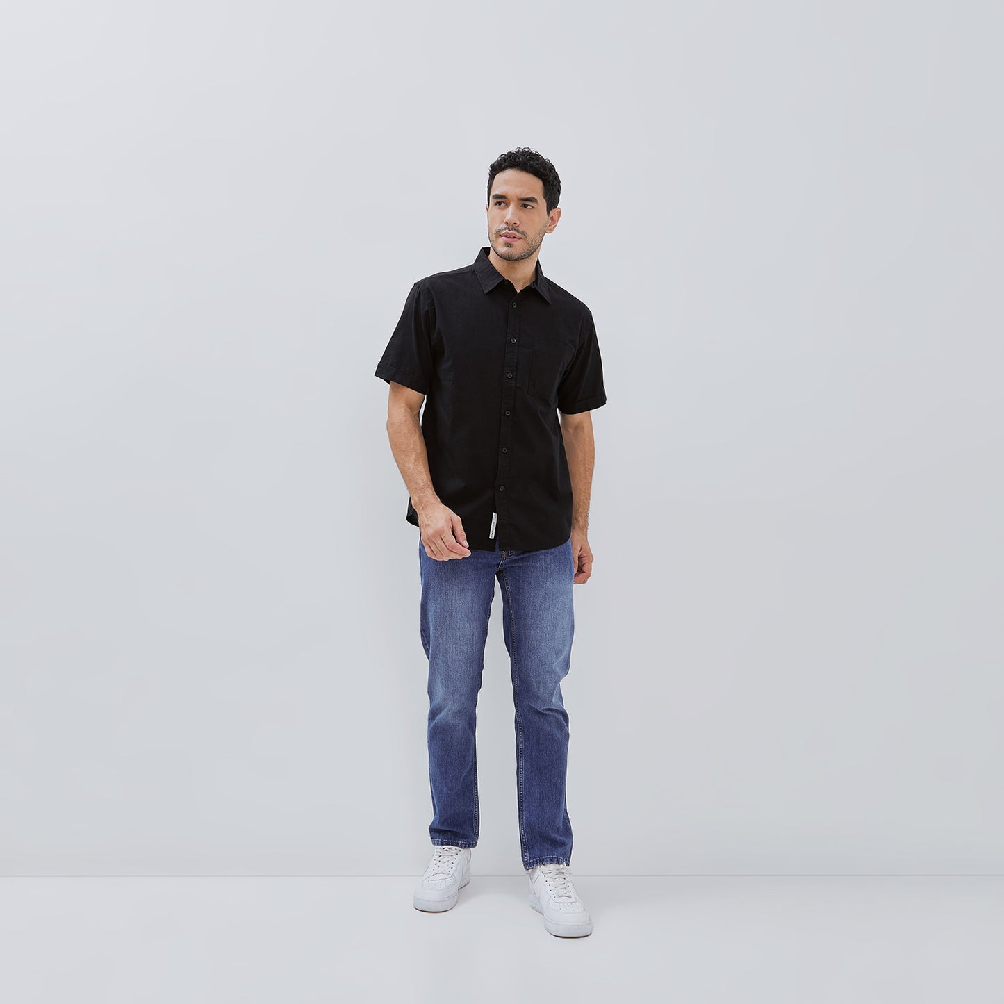 Osella Solid Linen Look Collared Short Sleeve Shirt