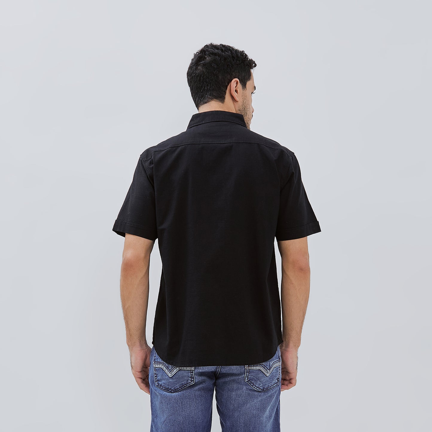 Osella Solid Linen Look Collared Short Sleeve Shirt