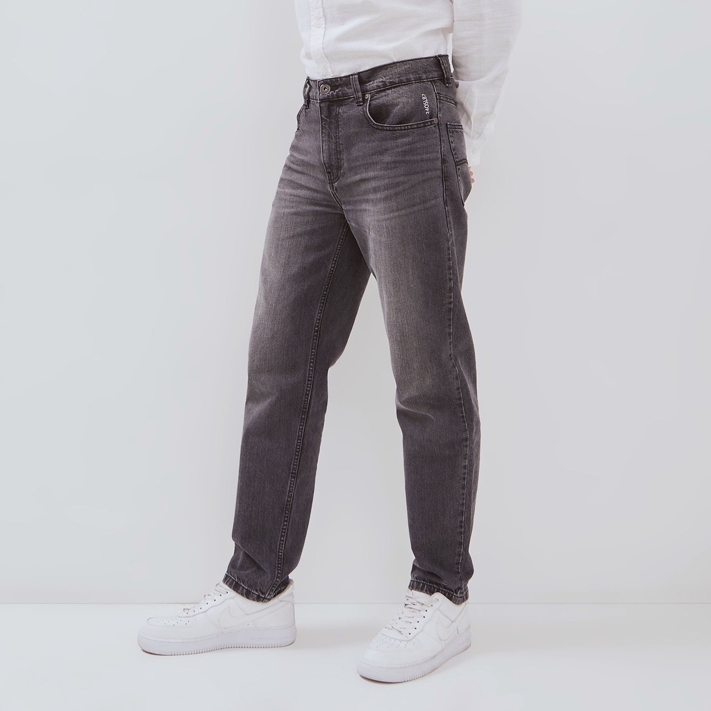 Osella Biggy Straight Denim Jeans In Light Grey Denim Wash
