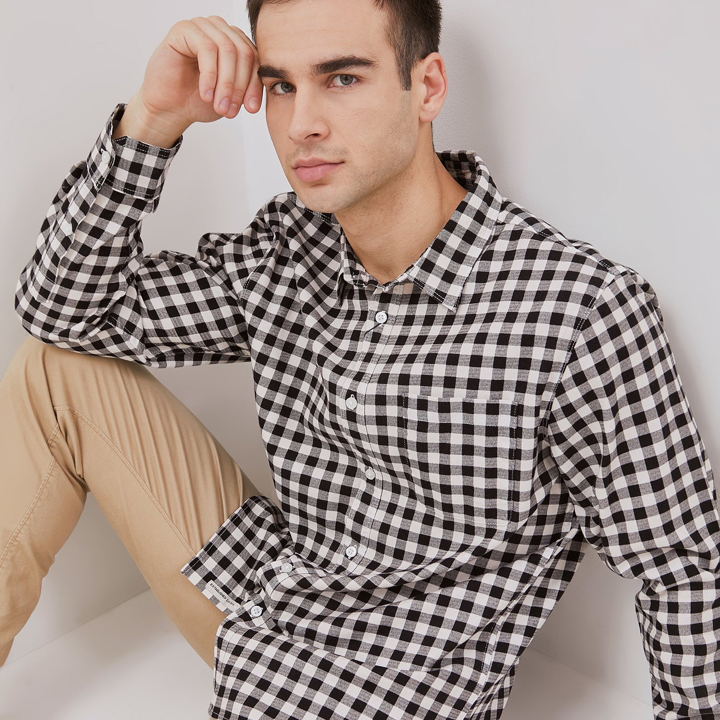 Osella Checkered Long Sleeve Shirt In Black And Off-White 2037401543