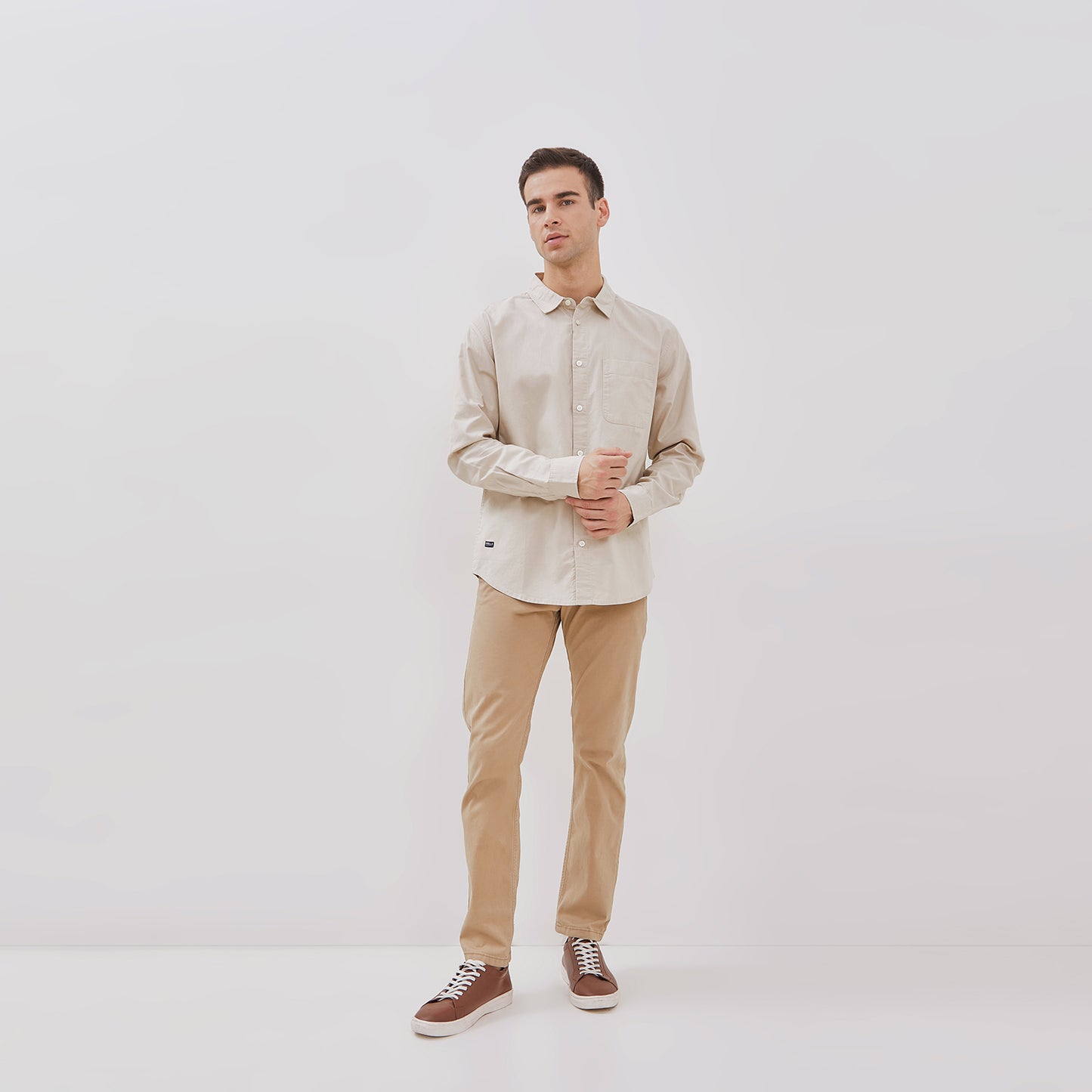 Osella Solid Regular Long Sleeve Shirt In Beige