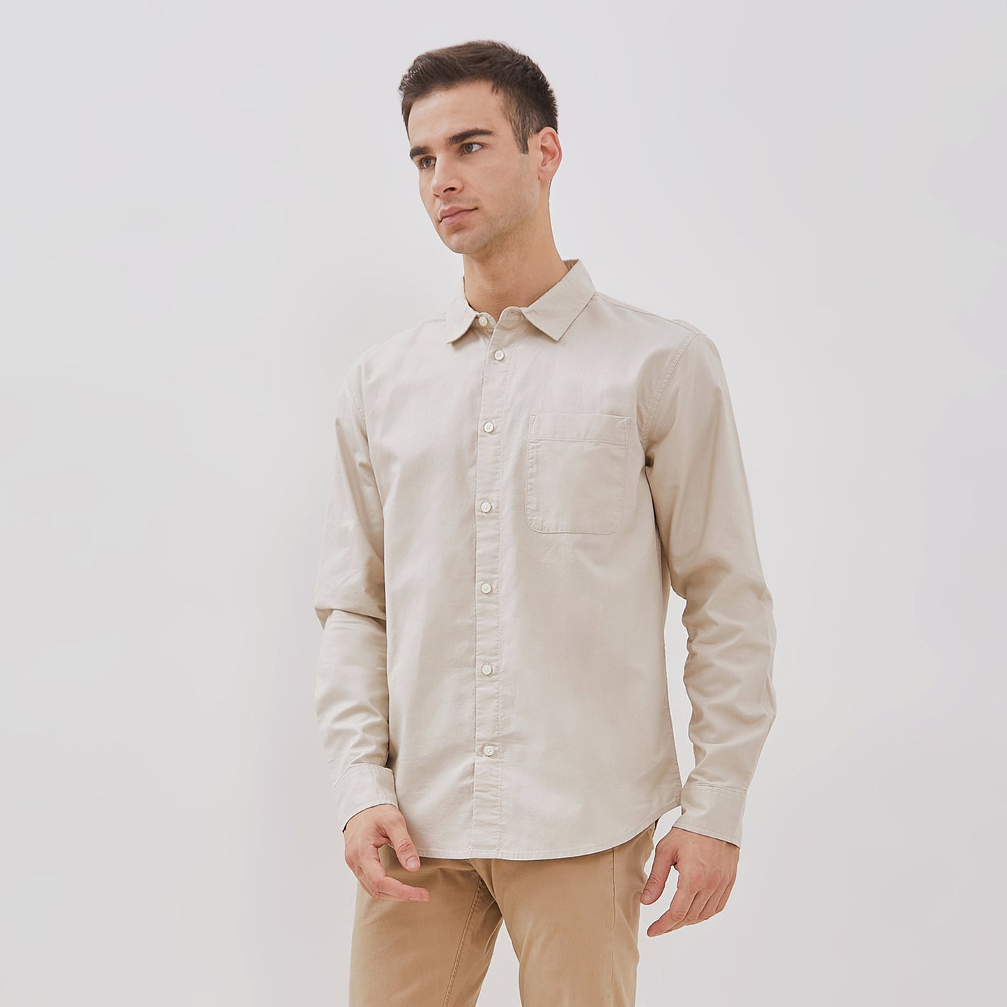 Osella Solid Regular Long Sleeve Shirt In Beige