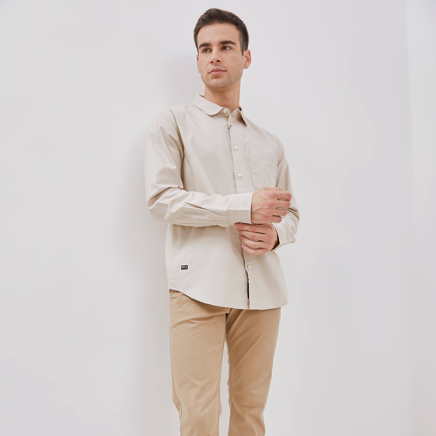 Osella Solid Regular Long Sleeve Shirt In Beige