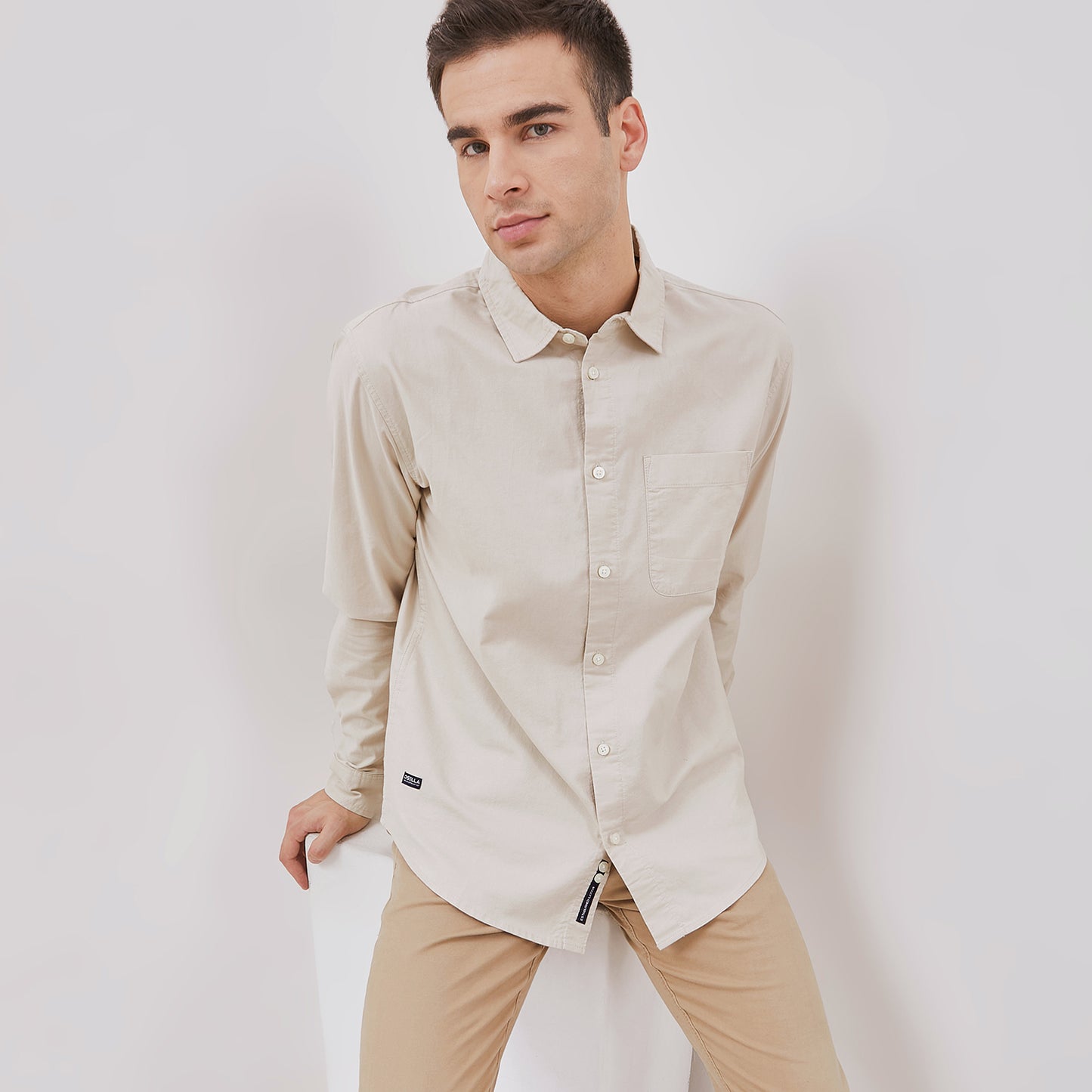Osella Solid Regular Long Sleeve Shirt In Beige