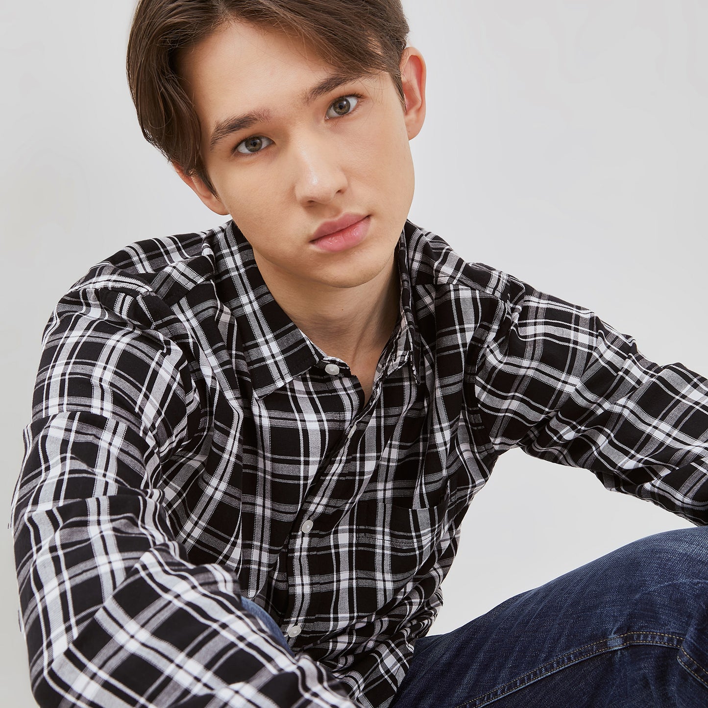 Osella Albon Checkered Regular Fit Long Sleeve Shirt In Black And White