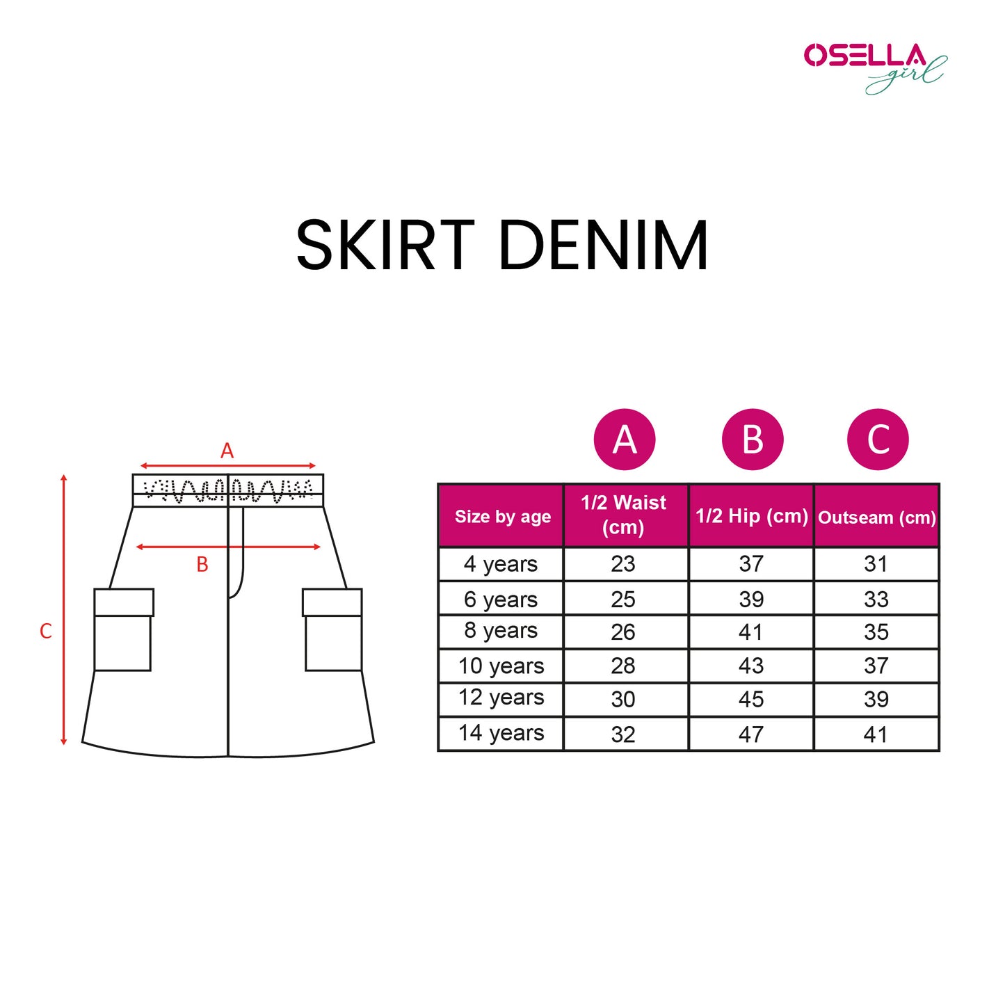 Osella Kids Girl Denim Skirt with Side Pocket in Light Blue Wash