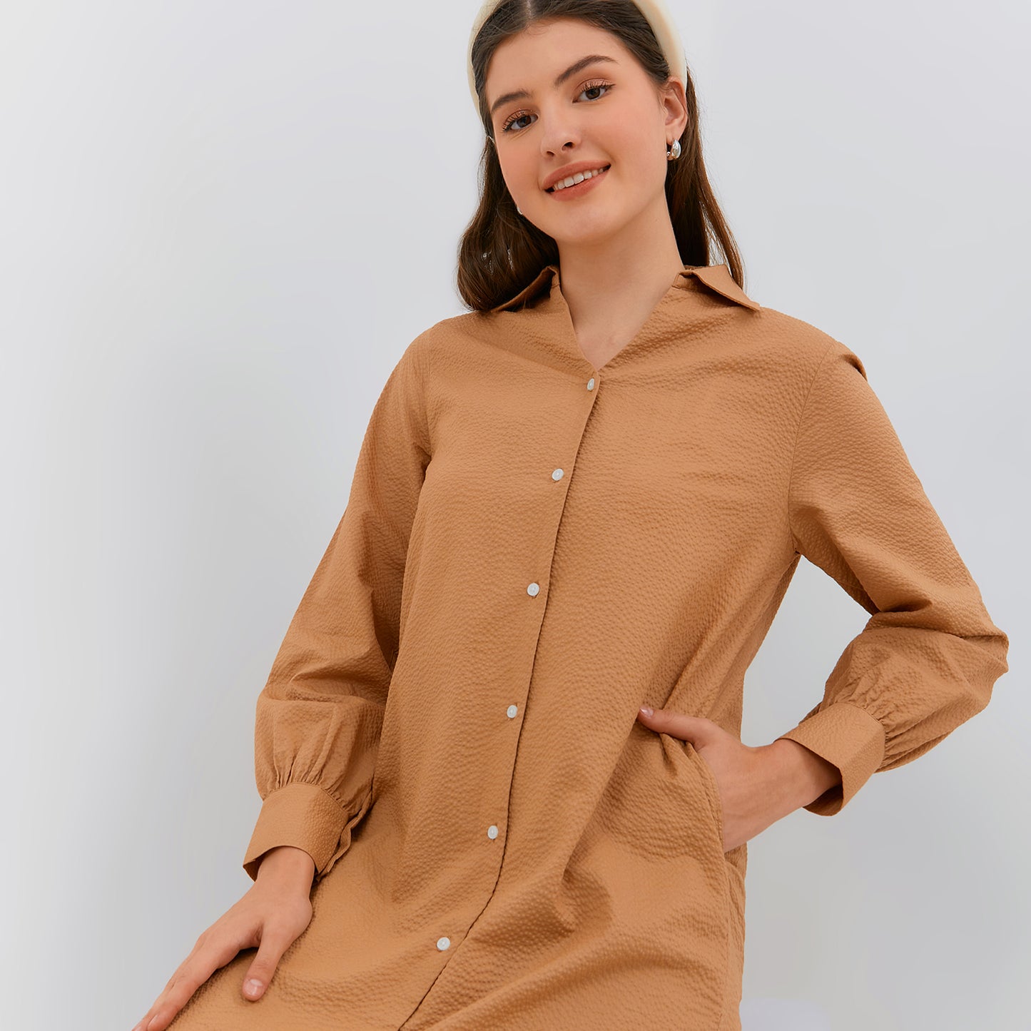 Osella Midi Textured Dress In Brown