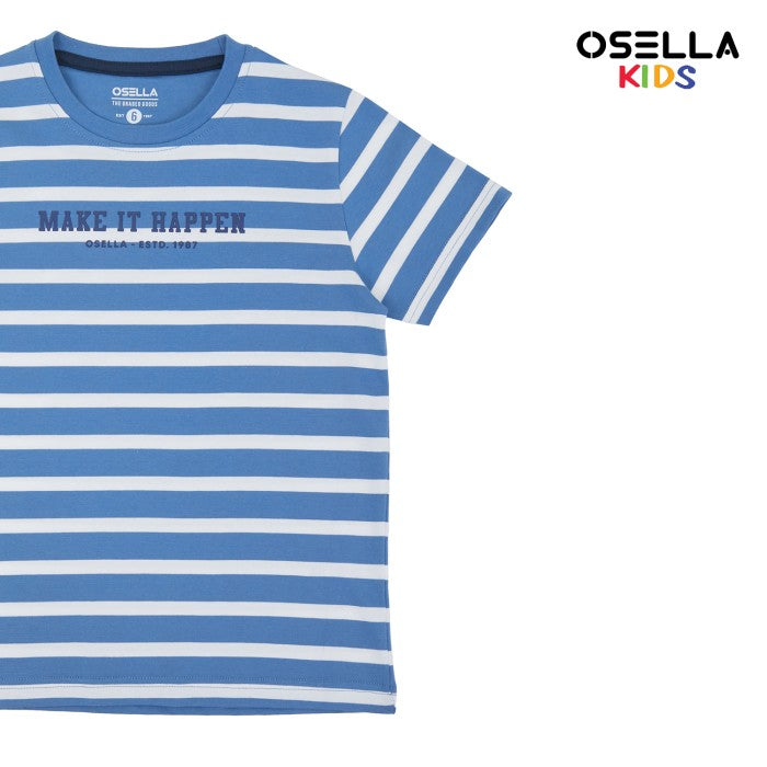 [NEW] OSELLA SHORT SLEEVE STRIPE T-SHIRT WITH PRINT IN SEAPORT BLUE AND WHITE 2270500160 | Atasan Kaos Garis Garis Anak Laki-Laki