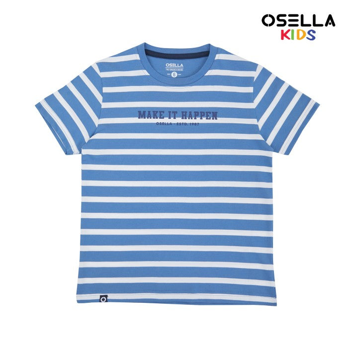 [NEW] OSELLA SHORT SLEEVE STRIPE T-SHIRT WITH PRINT IN SEAPORT BLUE AND WHITE 2270500160 | Atasan Kaos Garis Garis Anak Laki-Laki