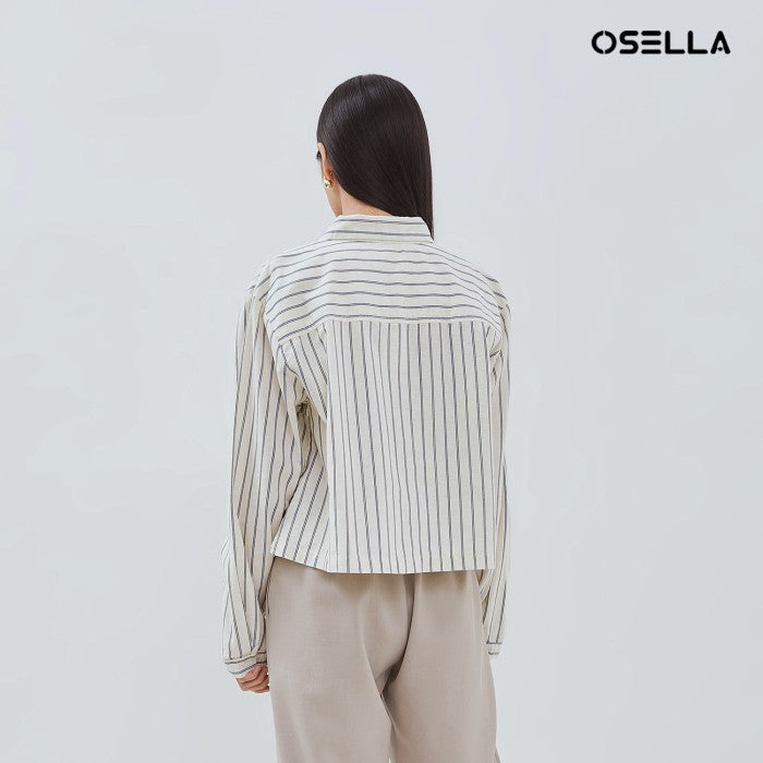 [NEW] OSELLA LEXA STRIPED SHACKET IN OFF WHITE AND NAVY 2137500301 | Atasan Garis Garis Lengan Panjang