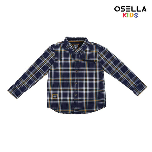 [NEW] OSELLA DEAN LONG SLEEVE CHECKERED SHIRT IN NAVY PATTERN 2237500259 | Atasan Kemeja Flanel Anak Laki-Laki